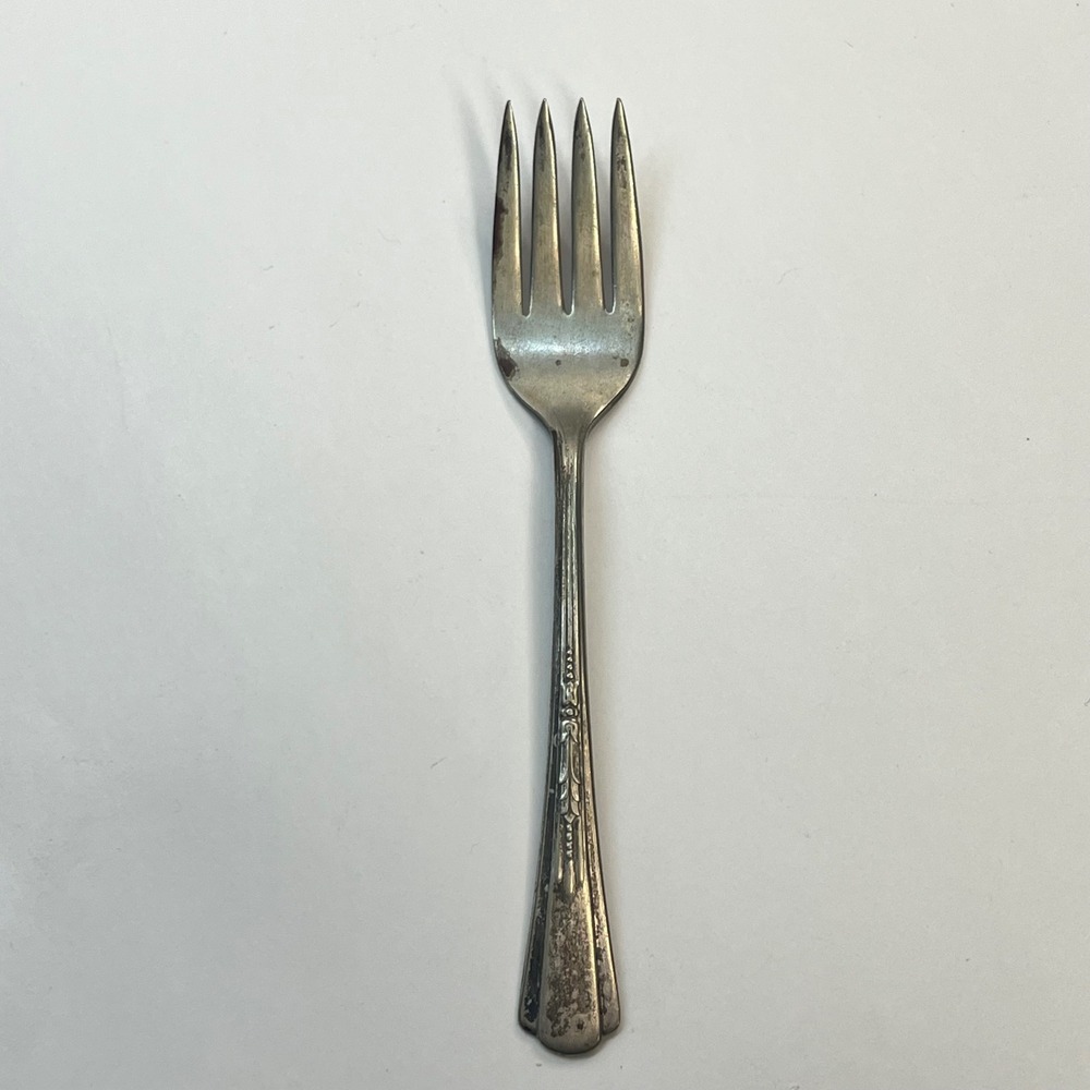 Vintage Baroness Silver Plate Salad Fork Art Deco Ornate Floral Handle 6 Inch